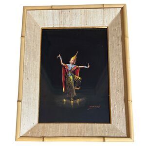 Vintage Gouache Original Painting Thai Dancer Signed Marken 17x12" Framed Art